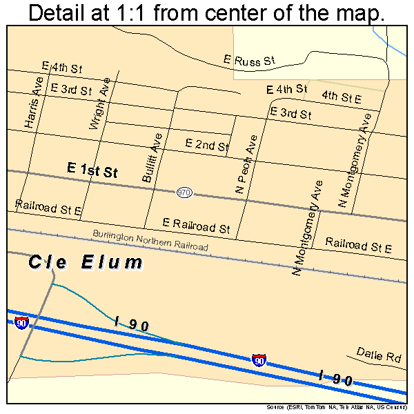Cle Elum, Washington road map detail