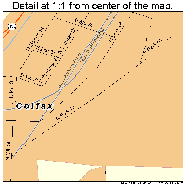 Colfax, Washington road map detail