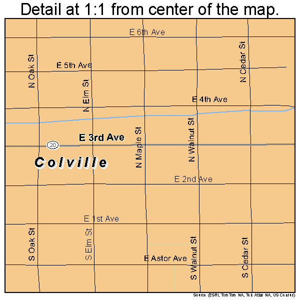 Colville, Washington road map detail