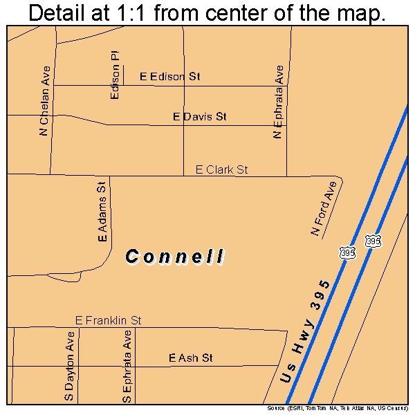 Connell, Washington road map detail