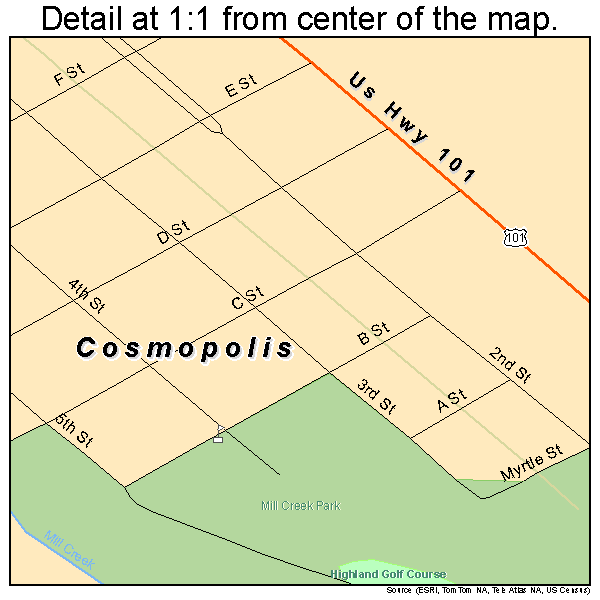 Cosmopolis, Washington road map detail