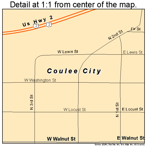 Coulee City, Washington road map detail