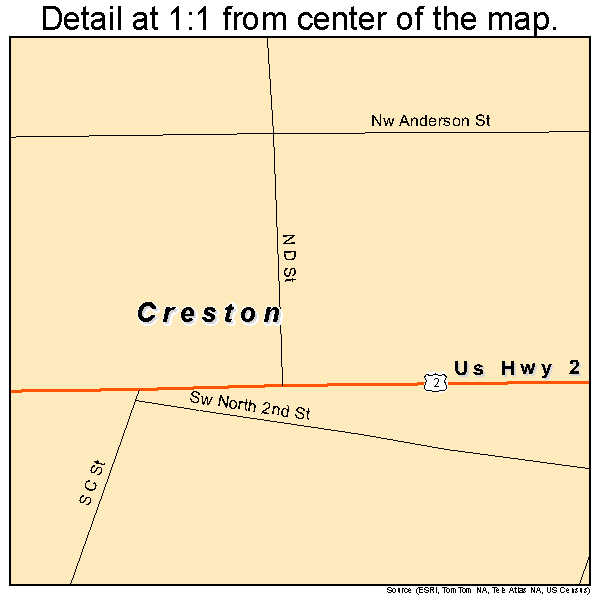 Creston, Washington road map detail