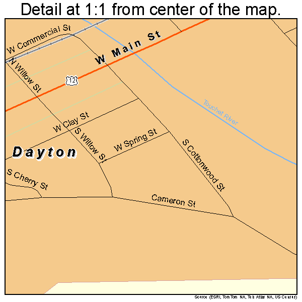 Dayton, Washington road map detail