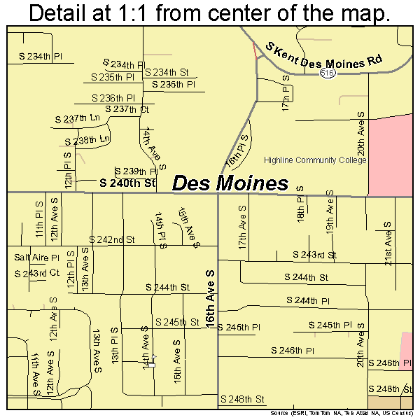 Des Moines, Washington road map detail