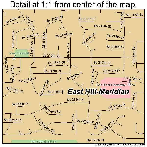 East Hill-Meridian, Washington road map detail