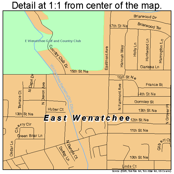 East Wenatchee Bench, Washington road map detail