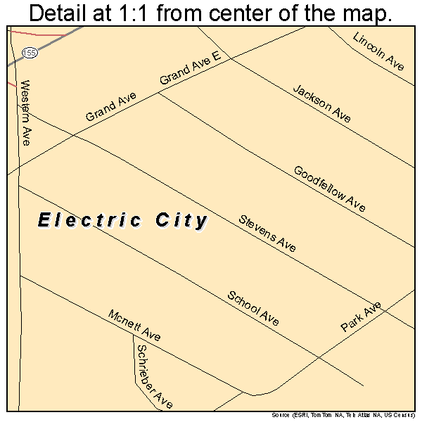 Electric City, Washington road map detail
