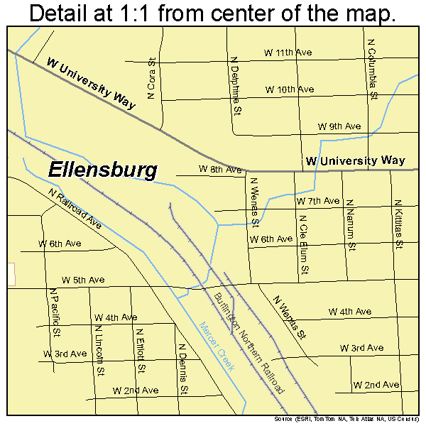 Ellensburg, Washington road map detail