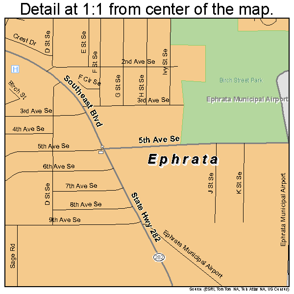 Ephrata, Washington road map detail