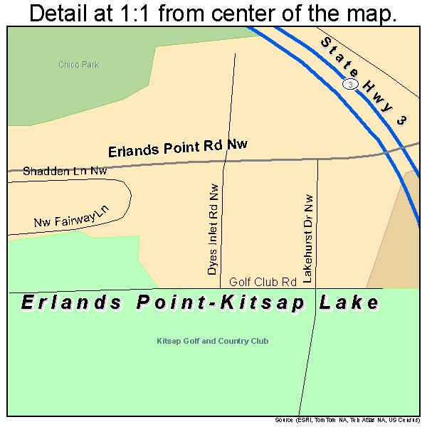 Erlands Point-Kitsap Lake, Washington road map detail