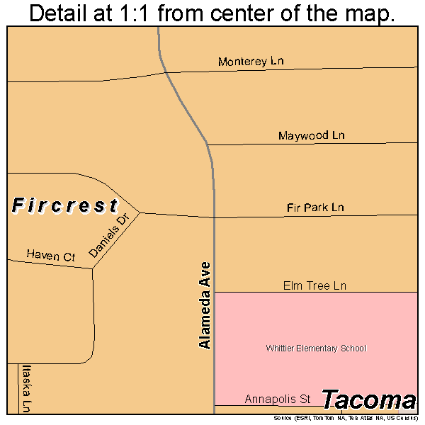 Fircrest, Washington road map detail
