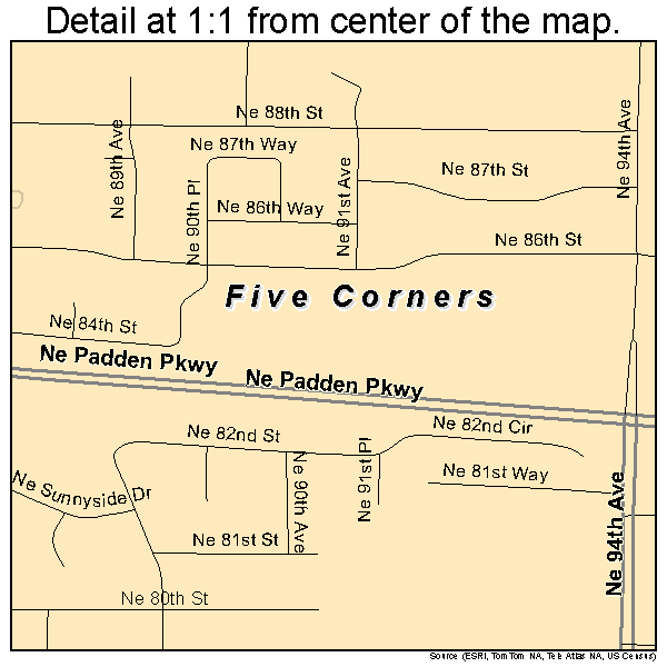 Five Corners, Washington road map detail