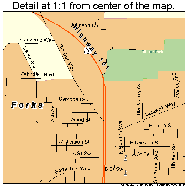 Forks, Washington road map detail