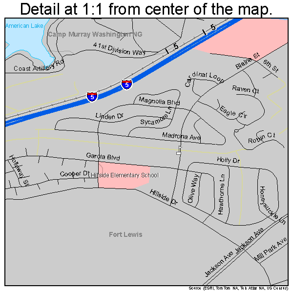 Fort Lewis, Washington road map detail