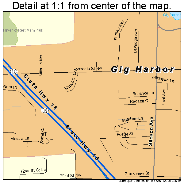 Gig Harbor, Washington road map detail