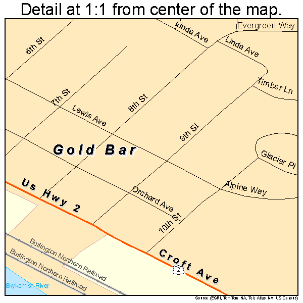 Gold Bar, Washington road map detail