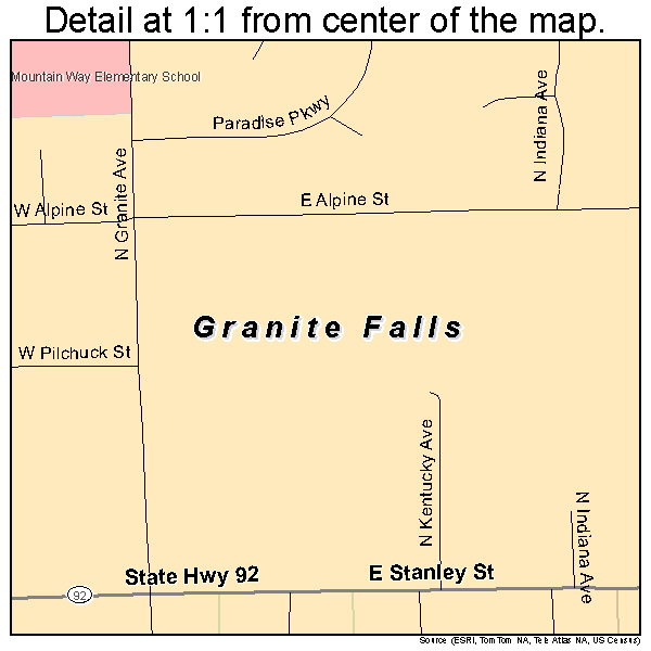 Granite Falls, Washington road map detail