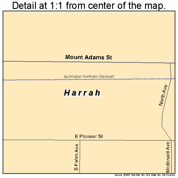 Harrah, Washington road map detail