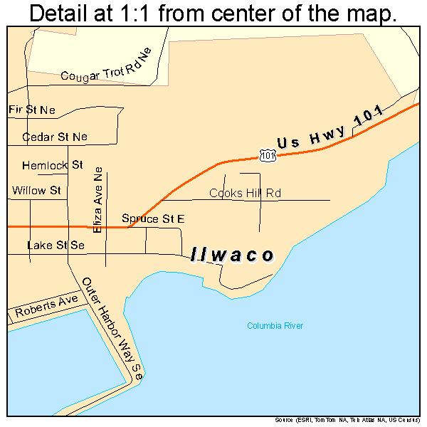 Ilwaco, Washington road map detail