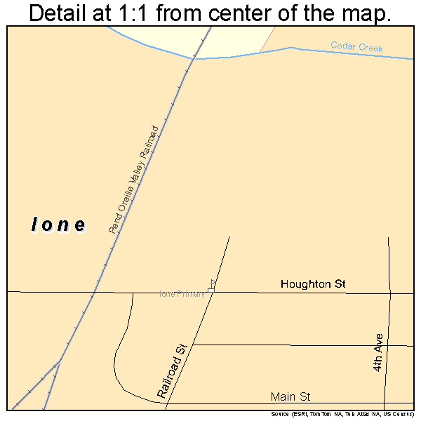 Ione, Washington road map detail