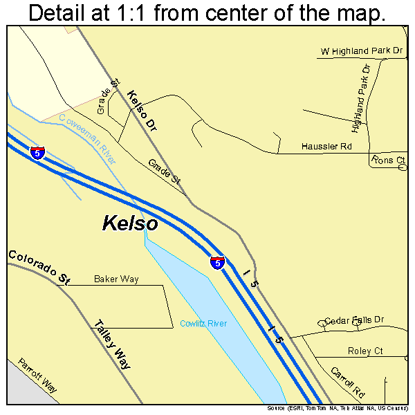 Kelso, Washington road map detail