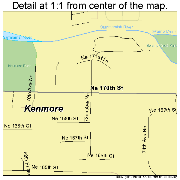 Kenmore, Washington road map detail