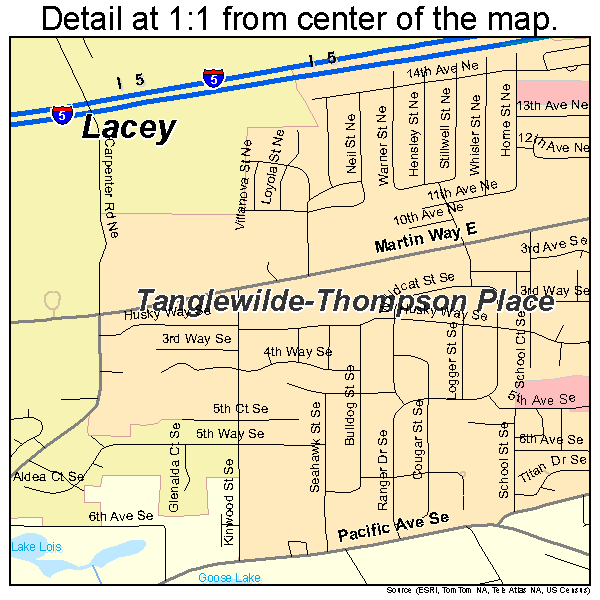 Lacey, Washington road map detail