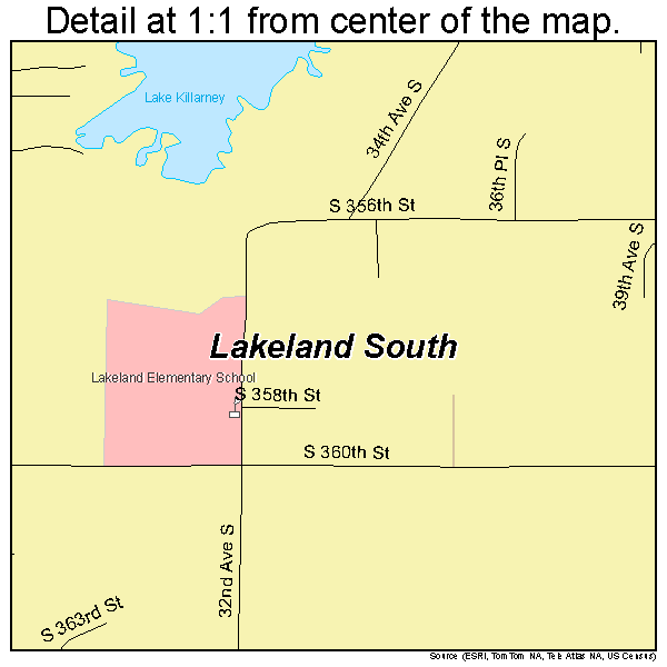 Lakeland South, Washington road map detail