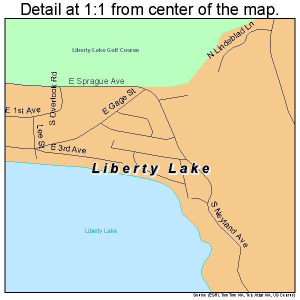 Liberty Lake, Washington road map detail