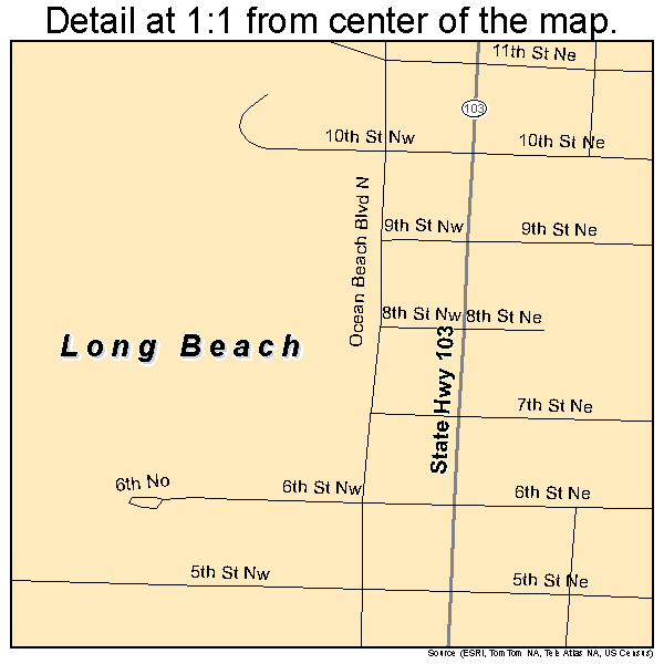 Long Beach, Washington road map detail