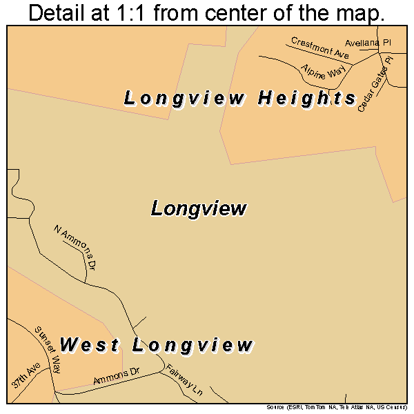 Longview Heights, Washington road map detail