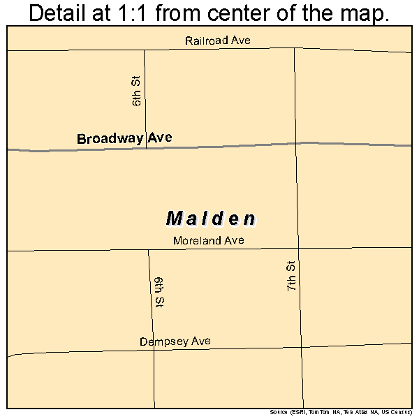 Malden, Washington road map detail