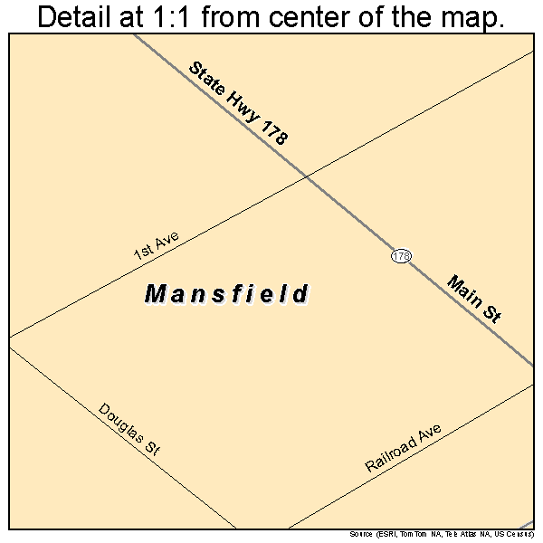 Mansfield, Washington road map detail