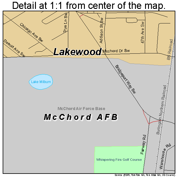 McChord AFB, Washington road map detail