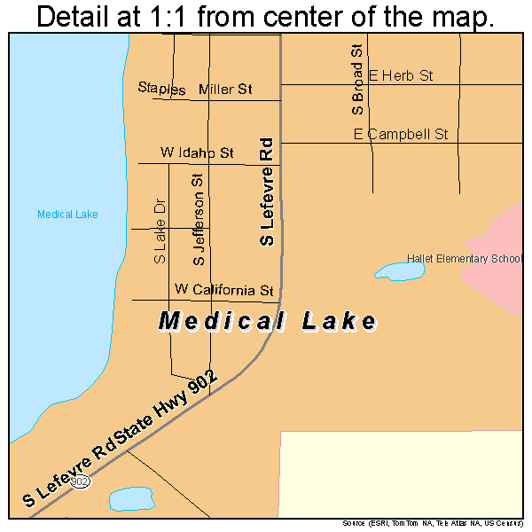 Medical Lake, Washington road map detail
