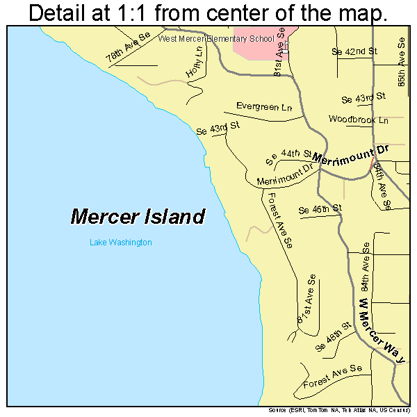 Mercer Island, Washington road map detail