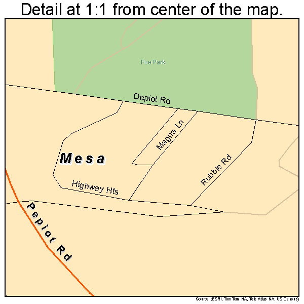 Mesa, Washington road map detail