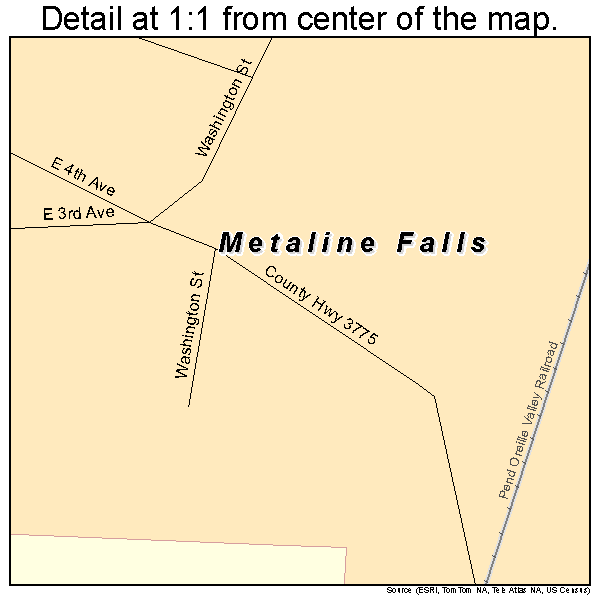 Metaline Falls, Washington road map detail