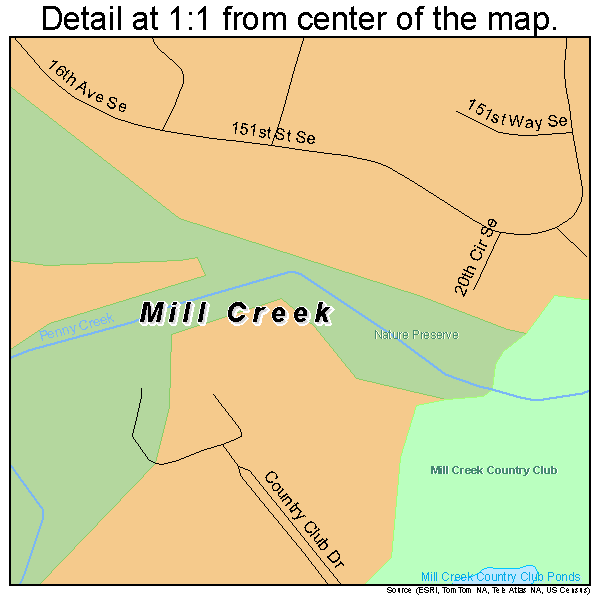 Mill Creek, Washington road map detail