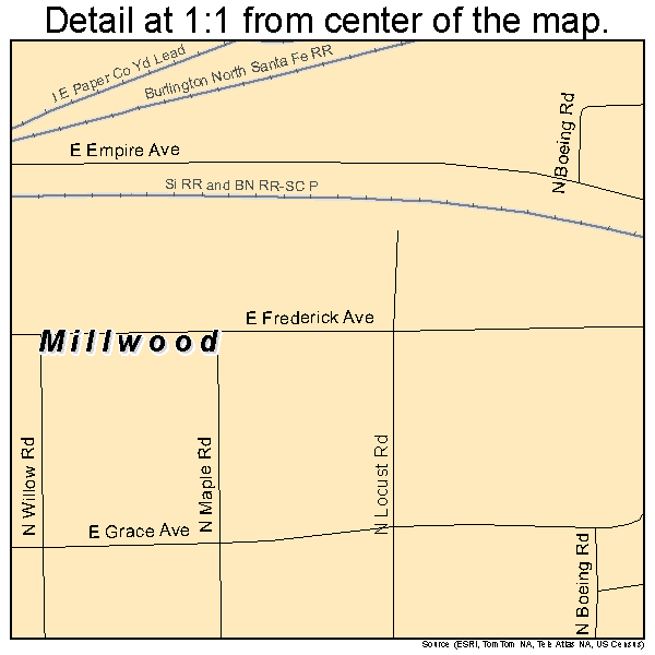 Millwood, Washington road map detail