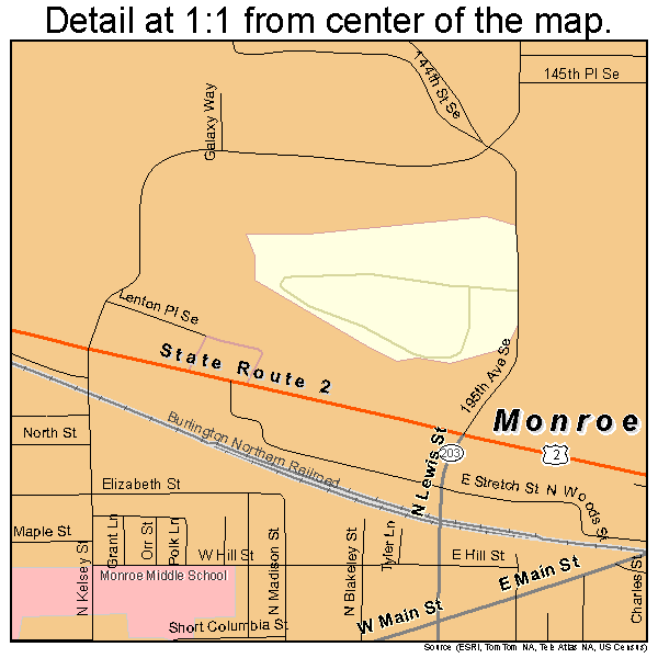 Monroe, Washington road map detail