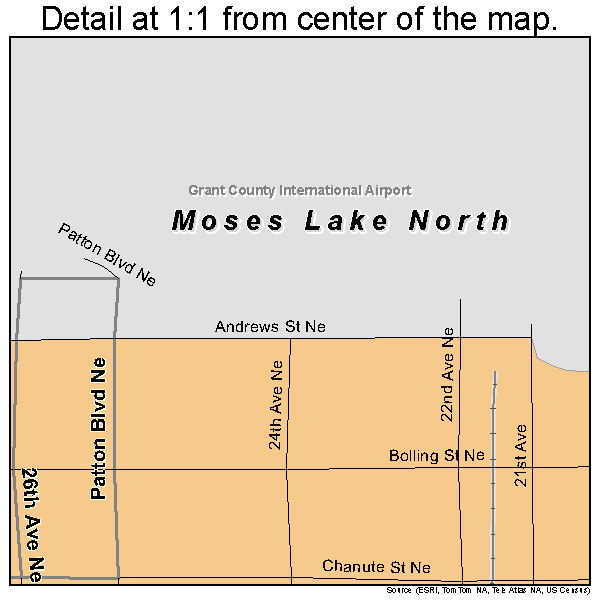 Moses Lake North, Washington road map detail