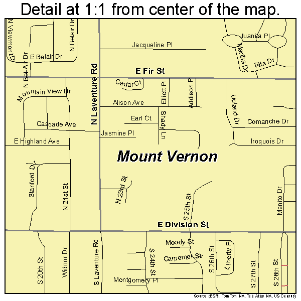Mount Vernon, Washington road map detail