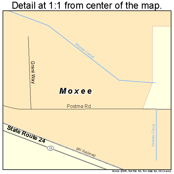 Moxee, Washington road map detail