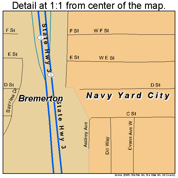 Navy Yard City, Washington road map detail