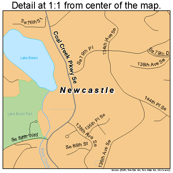 Newcastle, Washington road map detail