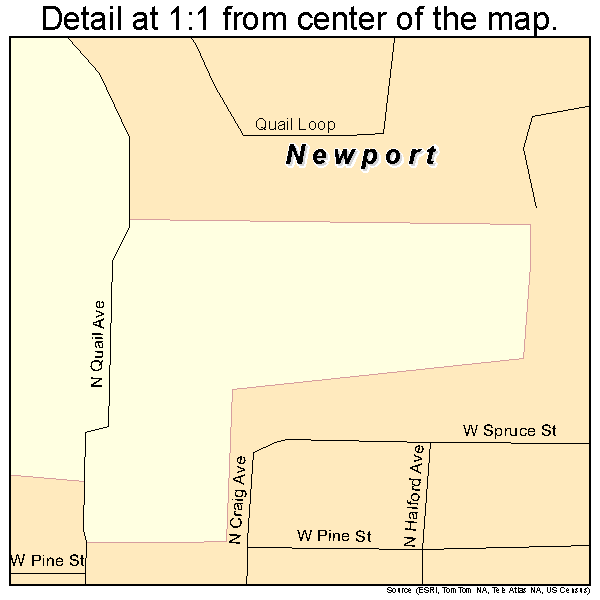 Newport, Washington road map detail
