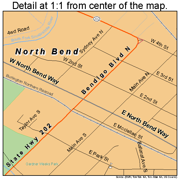 North Bend, Washington road map detail