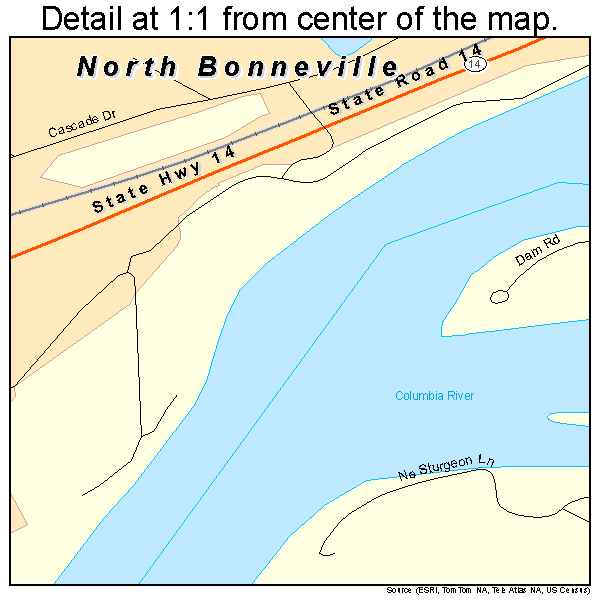 North Bonneville, Washington road map detail